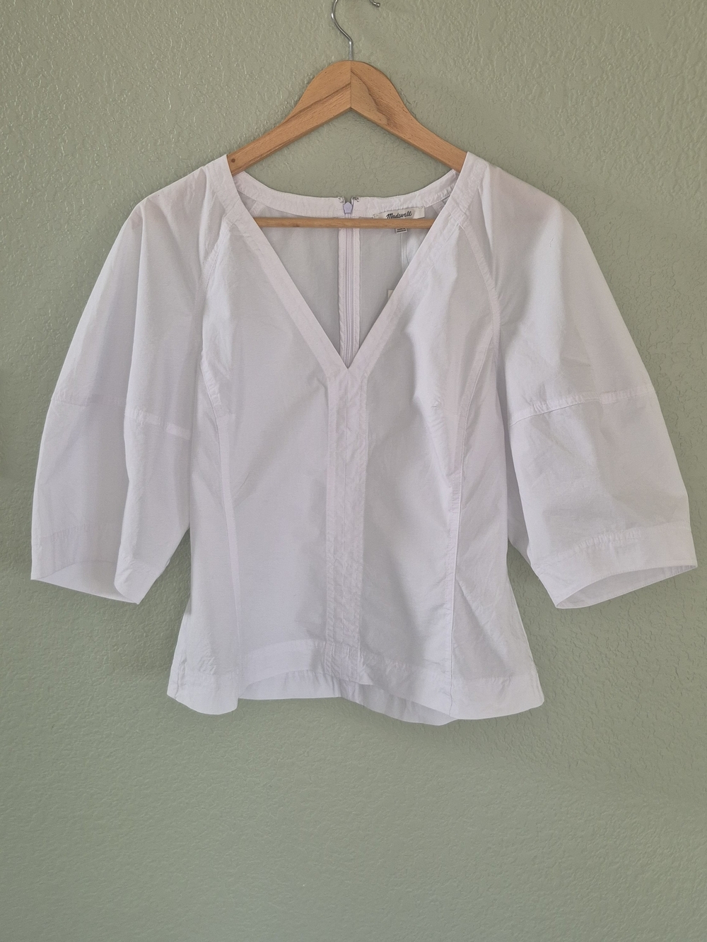 Madewell White V-Neck Peplum-Style Blouse